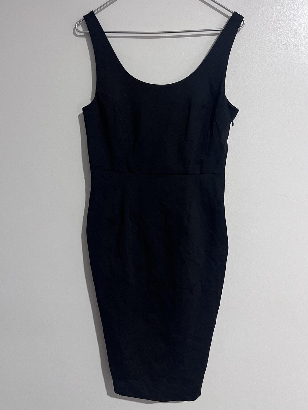Donna Ricco New York Dress Womens L Black Sheath Midi Scoop Neck Lined Zip